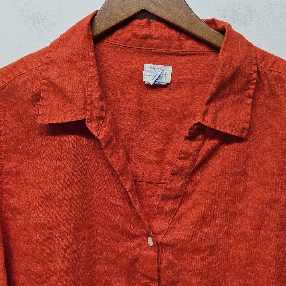Sigrid Olsen Button Up Shirt Linen Plus 2X Rolled Tab Sleeve Coastal Lagenlook - Picture 7 of 11